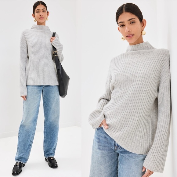 NWT Reformation Lawson Oversized Cashmere Turtleneck in Foggy Grey Size Small - Picture 1 of 11
